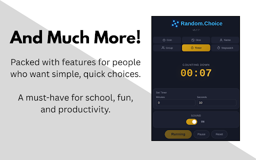 Random.Choice :: A minimalist coin flip, dice roll, name picker and group creator program all in one popup!