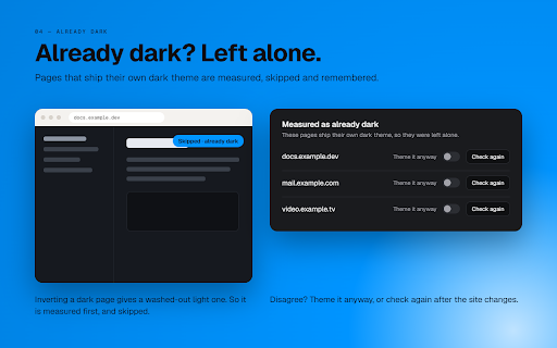 GoDarkMode for Chrome™ :: Dark mode for all websites. The free dark mode extension for Chrome: deep black, no white flash, photos left alone.