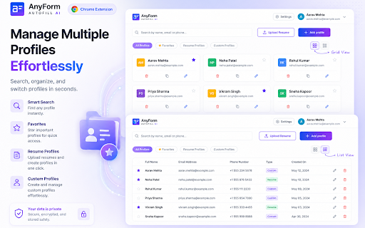 AnyForm Autofill AI (Beta) :: AI that understands forms. Save your profiles in Google Drive and auto-fill securely anywhere.