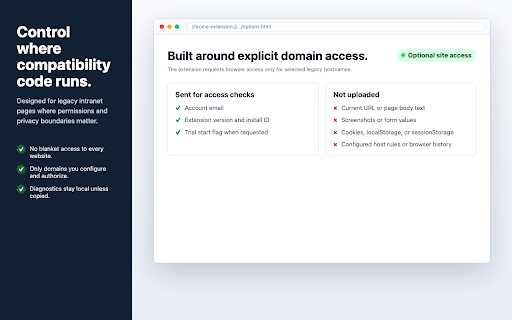 IE Compat Bridge :: Configurable JavaScript and DOM compatibility fixes for legacy business web apps in Chrome, Edge, and Chromium browsers.