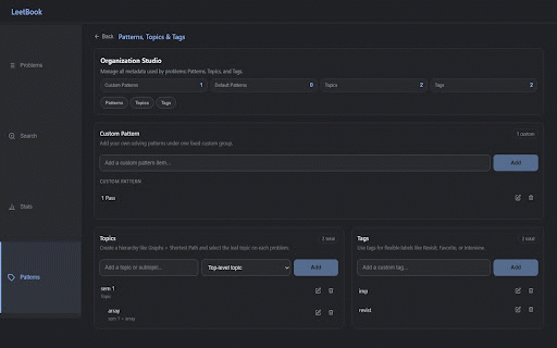 LeetBook: AI Study Companion for LeetCode :: Auto-track submissions, organize by patterns, and get AI-powered notes — your smart LeetCode notebook.