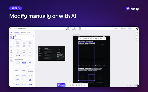 Screenshot to Editable Design - Visily :: Turn any website or app screenshot into a fully editable wireframe or UI design. Capture, redesign, and prototype in Visily.
