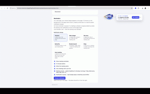 MeetCue :: Get desktop reminders for upcoming calendar meetings, with one-click join.