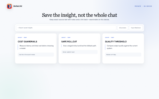Unfold AI — Summarize & Navigate AI Answers :: Summarize long AI answers locally, navigate every section, and save useful insights without sending conversations anywhere.