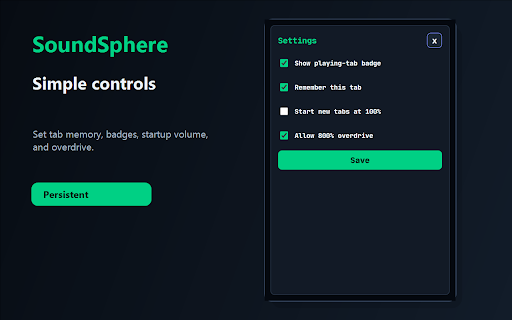 SoundSphere :: Reliable per-tab volume boost and 10-band EQ for browser audio.