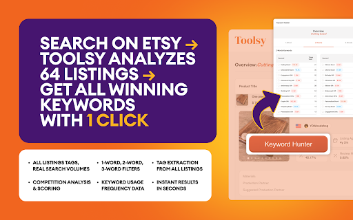 Toolsy.io | Etsy SEO and Inspiration Tool :: Best Etsy SEO extension! Let's increase your Etsy sales together!