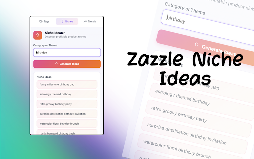 ZazzleGenius - AI Market Research :: AI-powered market research for Zazzle print-on-demand sellers. Generate tags, discover niches, and analyze trends.