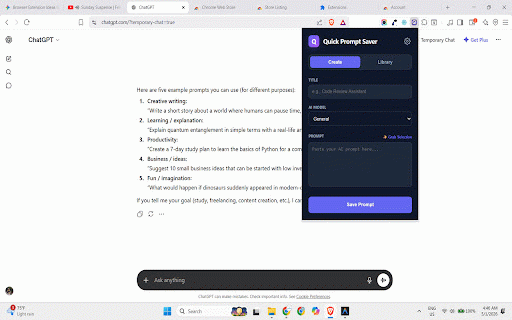 Quick Prompt Saver :: Save your favorite AI prompts and access them with one click.