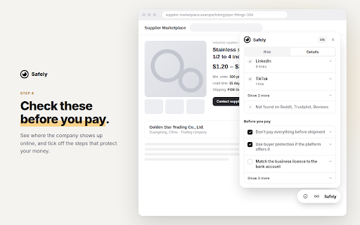 Safely :: Secure your online transactions. It checks the seller risk score and protect payment everywhere you shop.