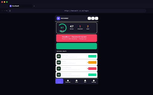 HexVault :: Zero-knowledge password manager with active phishing detection. Auto-fill, generate, and save passwords securely.