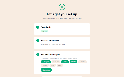 Pause for a Cause :: Pause the doomscroll and help a cause. Do good while breaking habits.