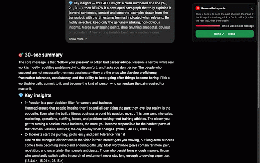 ResumeTub - YouTube Summarizer for ChatGPT :: YouTube summarizer for ChatGPT, Claude & Gemini. Captions grabbed, prompt written, pasted in 1 click — summarize any video fast.