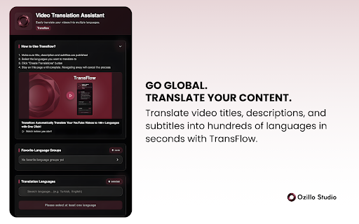 Ozillo Studio YouTube Creator Assistant :: Your YouTube assistant for niche research, content analysis, and growth