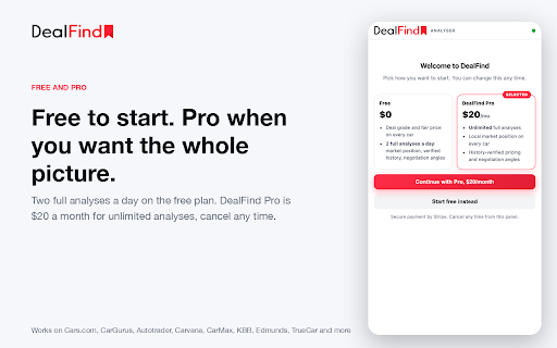 DealFind Car Price Analyzer :: Check any used car price in one click: fair market value, deal rating and negotiation tips on every listing you open.