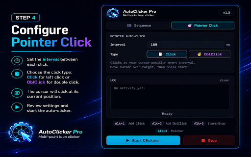 AutoClicker Pro :: Multi-point auto clicker with loop scheduling. Pick points on any canvas, set walk and wait delays, let it run.