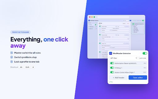 ModHeader Extension: HTTP Header Editor :: Modify headers, cookies and redirects. Add, edit or remove custom HTTP headers. Ad free, local ModHeader alternative.