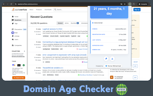 Domain Age Checker & WHOIS Lookup :: Check domain age and WHOIS information instantly. Find when any website was created and if it's available for registration.