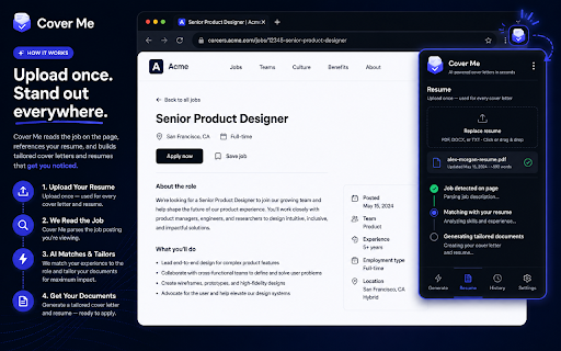 Cover Me – AI Cover Letter & Resume :: AI cover letter writer & resume tailor — personalized job applications from any posting in seconds.