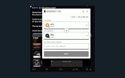 SideShift.ai - Crypto Swap :: Instantly trade cryptocurrencies directly to your wallet when you spot the coin name on the web