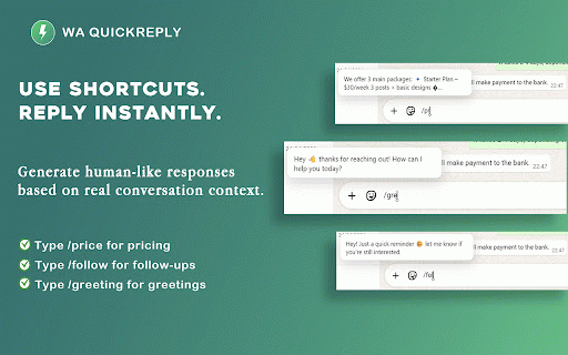 WA QuickReply :: Smart AI replies and schedules for WhatsApp Web (Reliability Build).