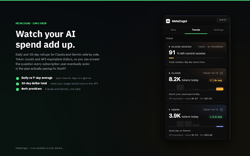 MetaCogni — AI Cost Tracker :: Know what every AI message costs. Token tracking, prompt optimization, and an on-device intent brain for Claude and Gemini.
