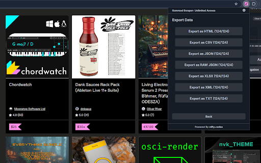 Gumroad Scraper: Export Products, Courses, Assets & more :: Scrape Products, Courses, Assets, and more from Gumroad, with options to export in formats such as CSV, Excel, JSON and others