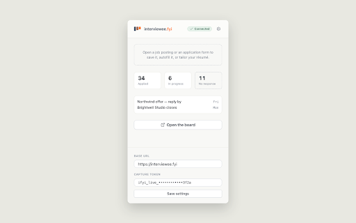 interviewee.fyi — capture :: Save a job posting, autofill applications, and tailor your résumé from any page.