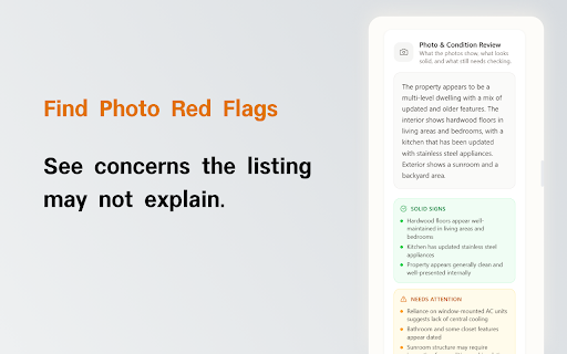HomeScope: AI Property Analyzer for Zillow :: Analyze Zillow & realestate.com.au listings with AI. Spot red flags, photo concerns, missing facts, and buyer questions.