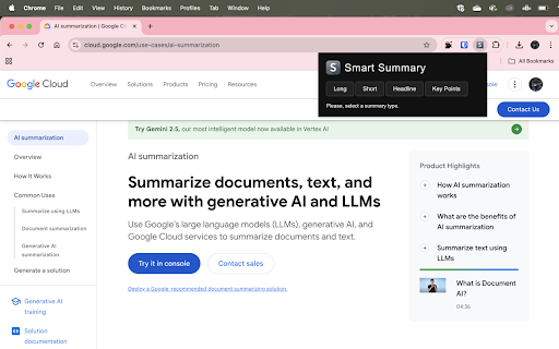 Smart Summary :: Generates a summary of the current page's content.