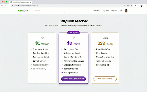 Upwork & Fiverr Trust Score — FreelanceTrust :: Trust Score for every Upwork & Fiverr freelancer. Spot red flags, fake reviews and scams before you hire. Free.