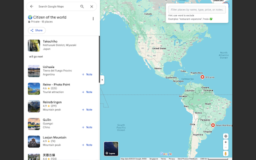 Google Maps List Filter :: Easily search and filter your saved places in Google Maps lists by name, type, price, or notes with a convenient search overlay