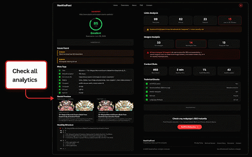SEO Checker — Free On-Page SEO Audit Tool :: Instantly audit any webpage's SEO. See meta tags, headings, images, Open Graph data, and an overall SEO score. No signup needed.