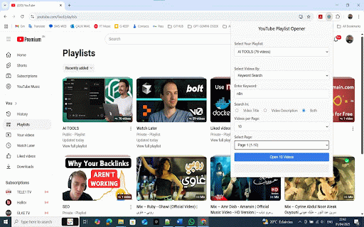Todij Playlist Manager :: Open multiple YouTube playlist videos in tabs easily. Filter by range or keyword. Requires Google Sign-In for your playlists.