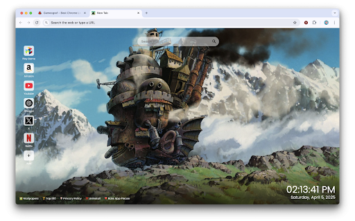 Howl’s Moving Castle Wallpaper :: Add a touch of magic with Howl’s Moving Castle Wallpaper – stunning Studio Ghibli visuals for every new tab.