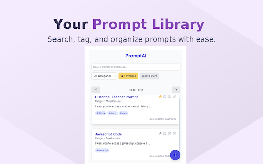 PromptAI - AI Prompt Library, Organizer & Tracker :: A prompt library for everyday AI users. Create, store, categorize, and quickly access your prompts.