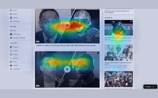 Heatcast: Predictive Eye Tracking & Website Heatmaps :: Predictive eye tracking for any page. On-device attention heatmaps, scroll-depth analysis, and full-page reports.