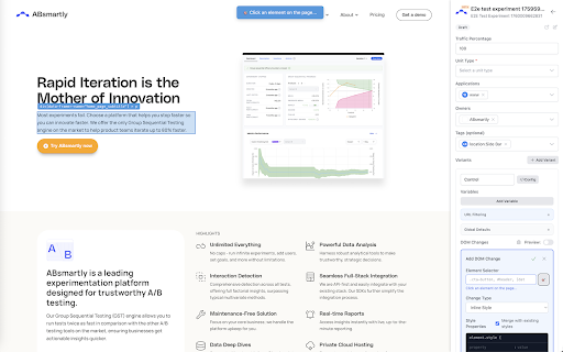 ABsmartly LaunchPad :: Visual A/B testing extension for ABsmartly. Create DOM-based experiments with drag & drop editing and real-time preview.