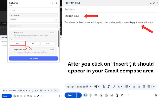 ReplySnap :: Save support replies and insert them into any text field.