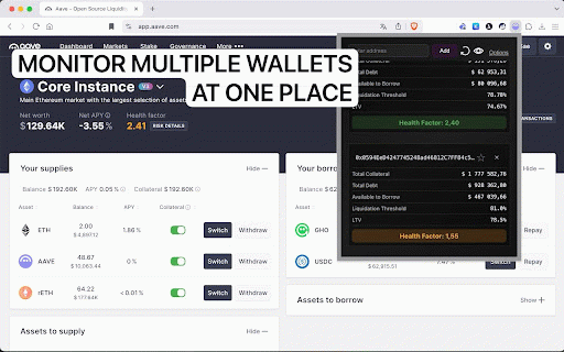 Aave Monitor :: Monitor Aave health factor and other metrics