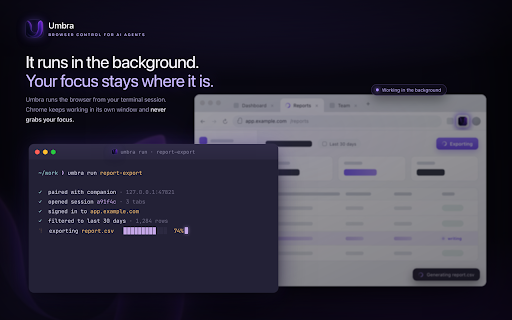 Umbra - Browser Control for AI Agents :: Give a local agent scripted control of tabs it owns in your signed-in Chrome. No focus theft. Requires a local companion server.