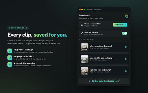 Batch Generator & Auto Download for Meta AI :: Automate Meta AI — batch generate & auto download AI videos and images on meta.ai. Bulk prompt queue, auto retry, auto save.