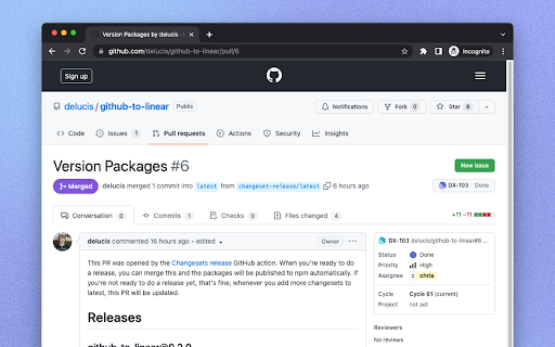 GitHub to Linear Redux :: View and create Linear tickets from any GitHub PR or issue. Maintained fork of GitHub to Linear.