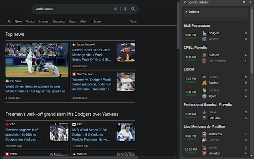 Sports Sidebar :: A simple Chrome extension that shows sports data in the sidebar