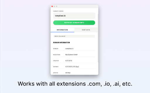 Domain Details - RDAP & WHOIS Data in Your Browser :: Instant, private domain lookups. Get RDAP/WHOIS data, expiration dates, nameservers, and registrar details right in your browser.