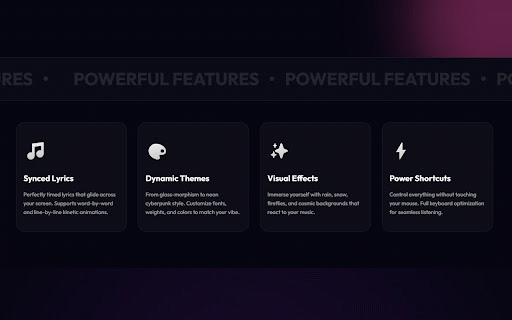 LumaLyrics for YT Music Version :: Stunning kinetic lyrics for YouTube Music with beautiful visual effects, particle animations & full customization. Lyrics overlay.