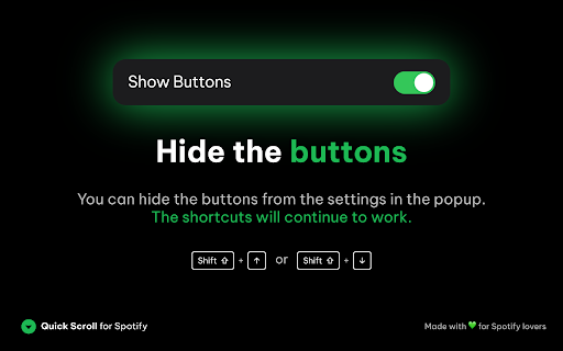Quick Scroll for Spotify :: Navigate long Spotify playlists instantly with scroll buttons and keyboard shortcuts. Jump to top or bottom in the playlist.