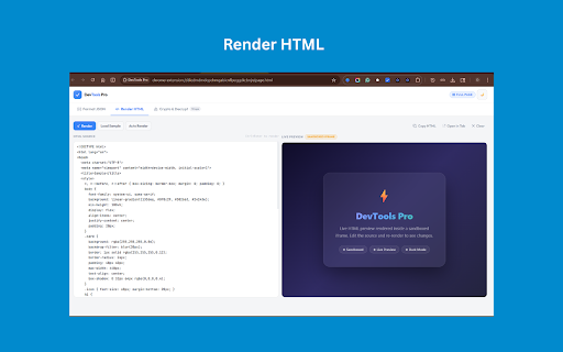 DevTools Pro :: Format JSON, Render HTML, JWE/RSA/AES/Bcrypt Crypto Tools — all in one sleek developer toolkit.