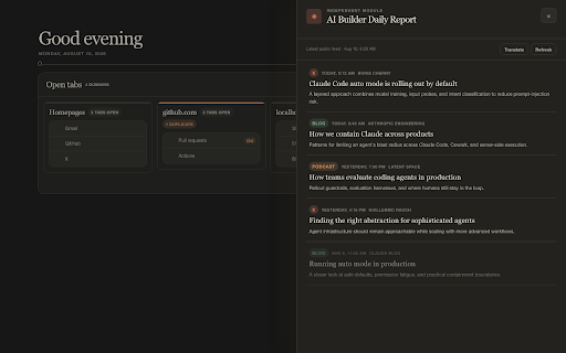 Zero Tab :: A local-first personal workstation for organizing tabs, saved links, and builder updates.