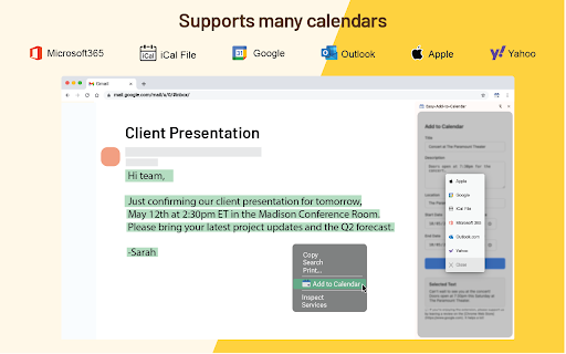 Easy Add to Calendar - Text to Events in Seconds :: Add events to your calendar instantly—just highlight text and right-click. Fast, private, and works with any calendar.
