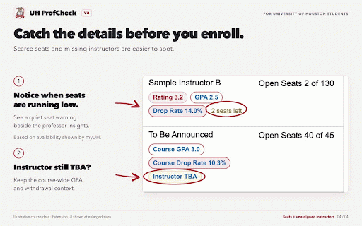 UH ProfCheck :: Professor ratings, grade history, section rankings, and optional dark mode for University of Houston enrollment.